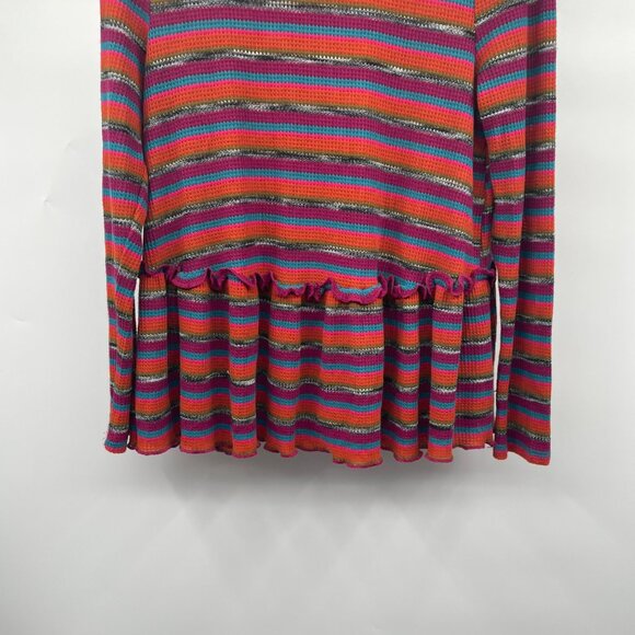 Altard State Lightweight Striped Sweater Ruffle Hem Long Sleeve Size Large - Picture 3 of 9